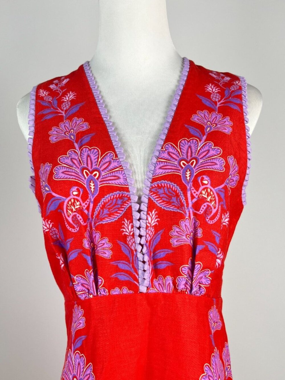 NWOT Farm Rio Porcelain Garden Red Linen Midi Dress Size XL - Picture 5 of 11